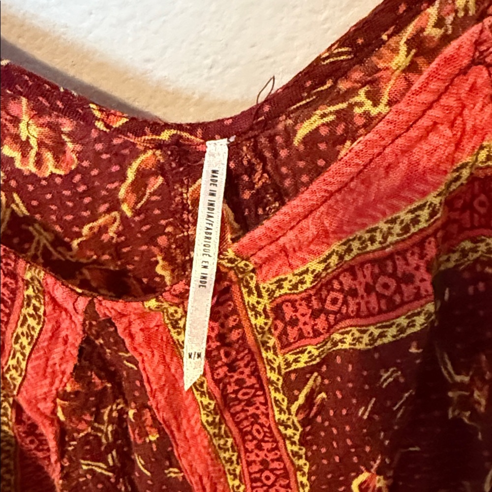 Free People Red Orange Floral Tank Spaghetti Strap Womens Med 100% Rayon Boho - Picture 4 of 11